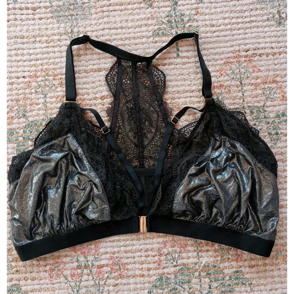 Cacique 42DD Plus Size Lace Racerback Strappy Metallic Bralette NWOT